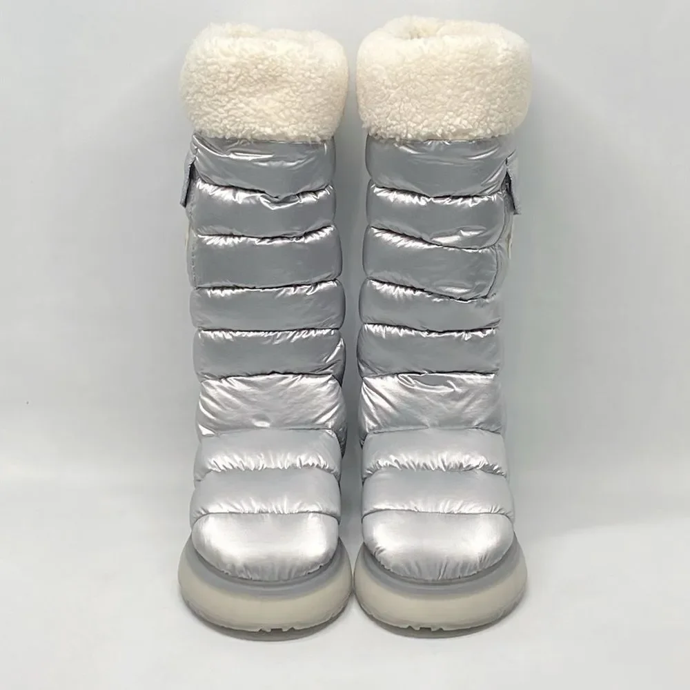 Moncler Gaia Pocket Metallic Faux Fur-Trim Snow Boots size 38